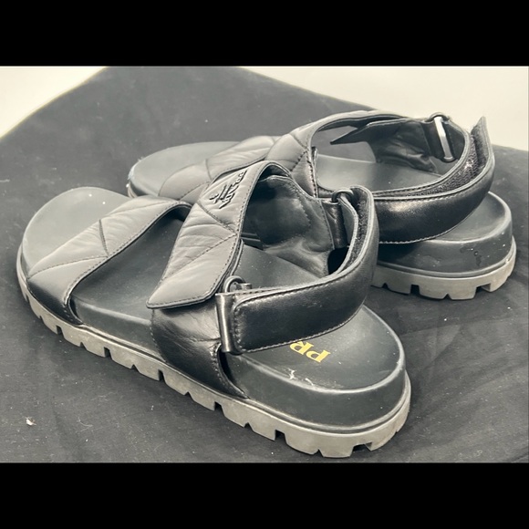 Prada Men’s Leather Slingback Platform Logo Two Strap Sandals EUR Size 38 - Picture 5 of 12